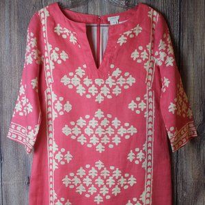 J CREW Pink Batik Linen 3/4 Sleeve Tunic Dress